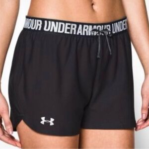 Under Armour Women's Black Athletic Shorts with Gray Logo